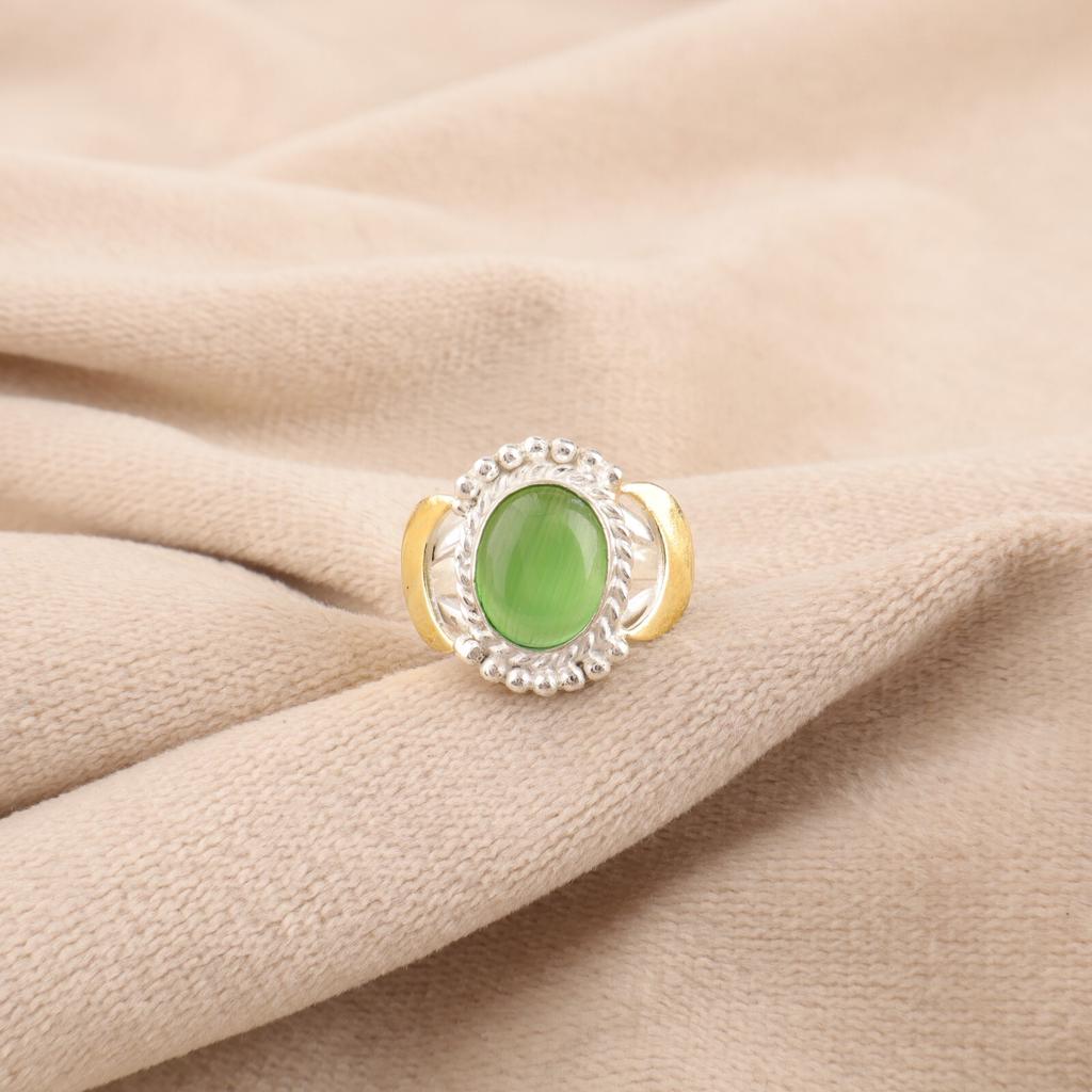 Zielony Kamień Kocie Oko Srebro Próby 925 Biżuteria Ręcznie Robiony Pierścionek Prezent Dla Mamy RR-61-36