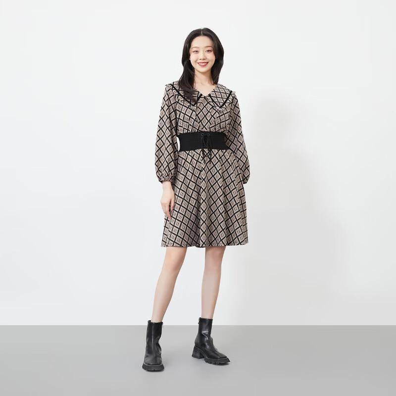 VEROMODA Elegant Lapel Puff Sleeve Tie-Waist A-Line Dress