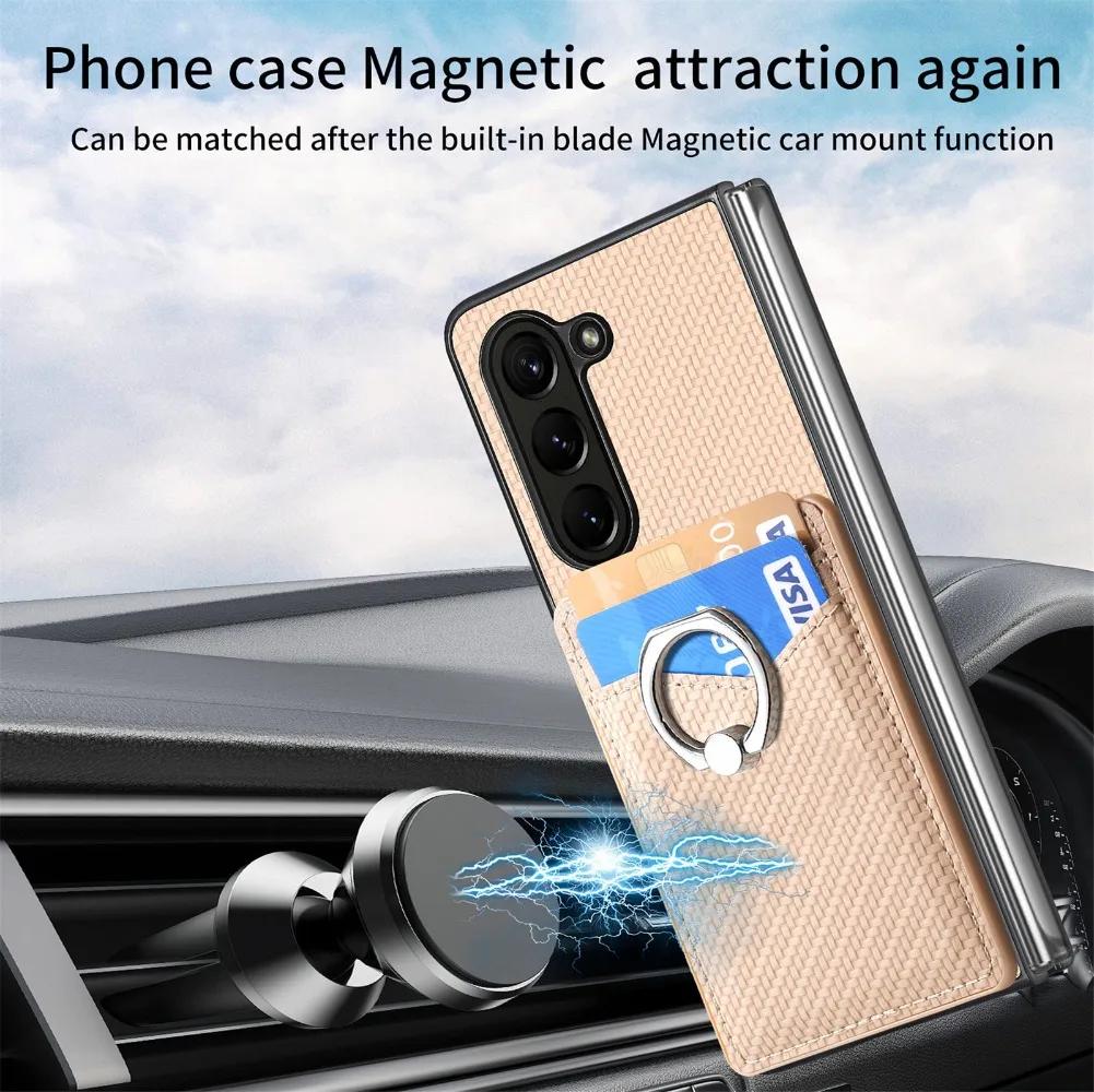 Wallet Phone Case with Credit Card Slot Holder Shockproof Ring Stand PU Leather Cover with Holder for Samsung Galaxy Z Fold 6 5 4 3 2 5G