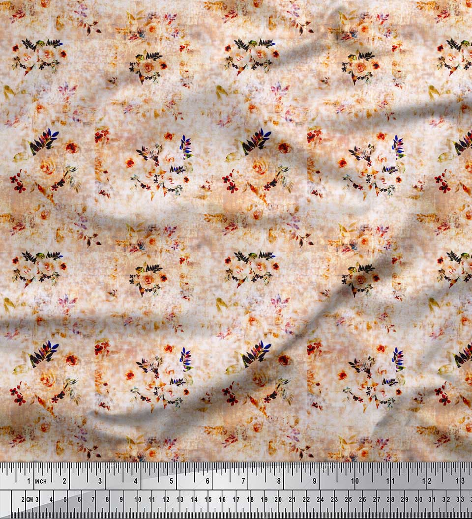 

Тканина Soimoi Blue Japan Crepe Satin Leaves & Austin Rose Floral Print Тканина на метри 42 дюйма 56 Inch Wide - Cotton Voile помаранчевий