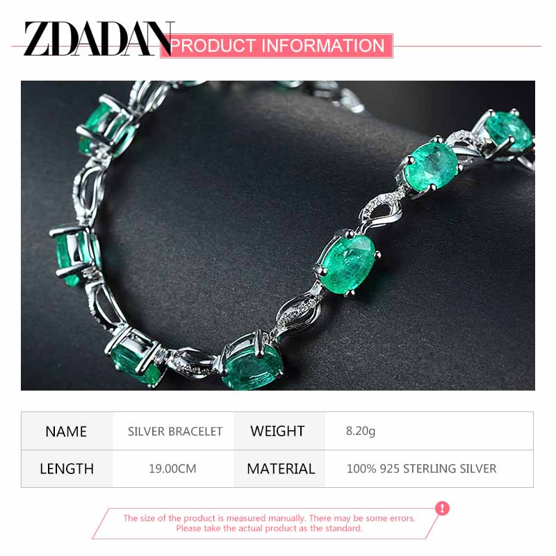 925 Sterling Silver Emerald Bracelet Chain For Women Fashion Jewelry Accessories