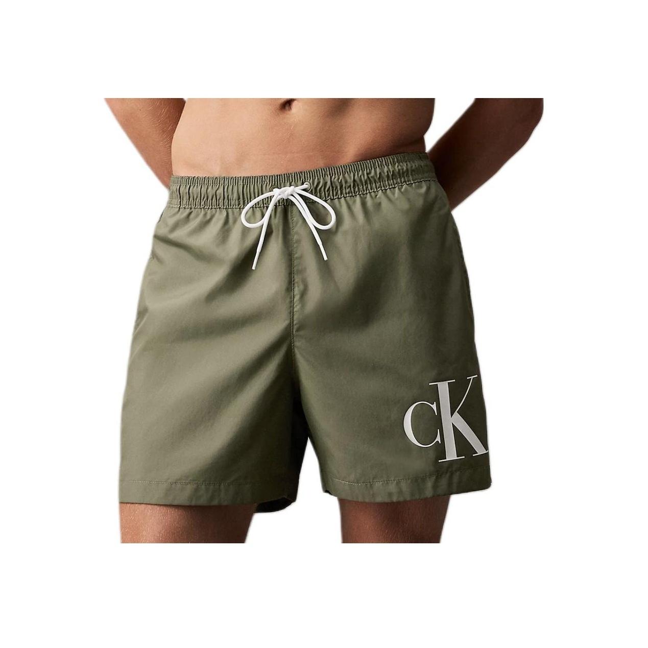 

Calvin Klein Monogram Series Drawstring Pocket Hem Letter Casual Swim Shorts Men swim shorts Dark-Olive KM0KM01003-LDY S