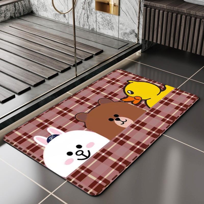 Cartoon Dog Cat Printed Bath Mat Super Absorbent Shower Bathroom Rug for Home Decor Laundry Room Toilet Non Slip Entrance Carpet