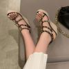 Women's shoes, versatile rivets, heightening high heels, women's muffin thick-soled straw wedge sandals