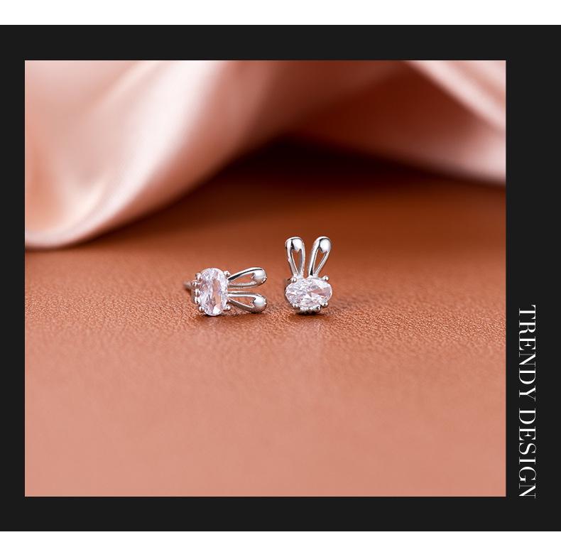 Banyan Tree S925 Silver Zircon Rabbit Earrings - Elegant, High-End Diamond Design for Women