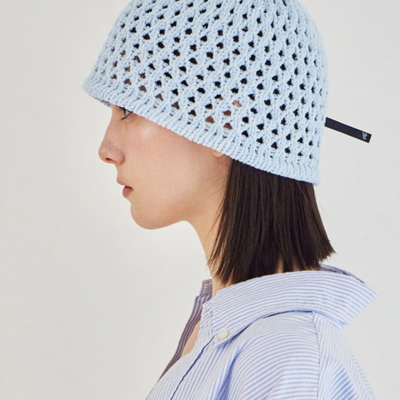 VARZAR VZ Long Label Punching Knit Bucket Hat Sky