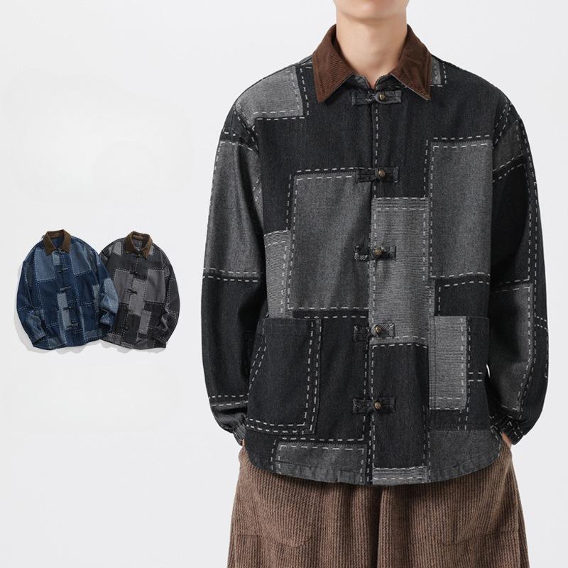Spring and Autumn Men's New Loose Lar Retro Chinese Style Denim Jacket