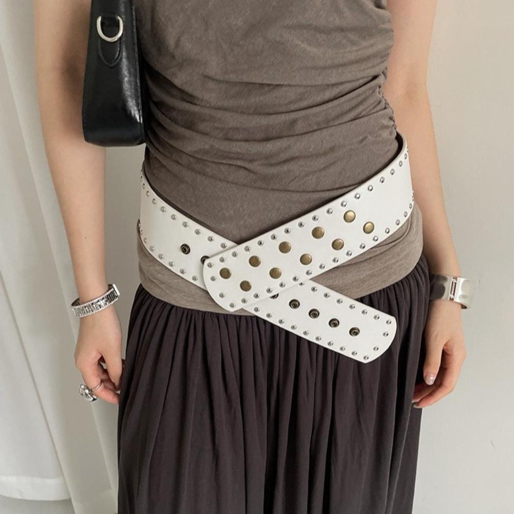 Punk Style Wide Women's Belt Snap Button Dress Jeans Belt Fashion Rivet Waist Belt Spicy Girls
