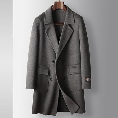 Autumn and Winter Medium and Long 100% Wool Lapel Trench Coat, Youth Light Luxury Business Double-sided Warm Jacket
