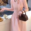 LC French Gentle Wind Pink Long-sleeved Dress for Children, Early Autumn New Models, Great-looking Waist Display