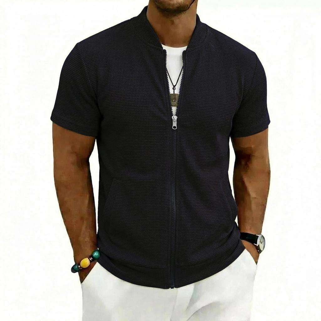 Men's Slim, Lightweight And Breathable Sports Zipper Shirt - Men's American- Casual Short-sleeved Top