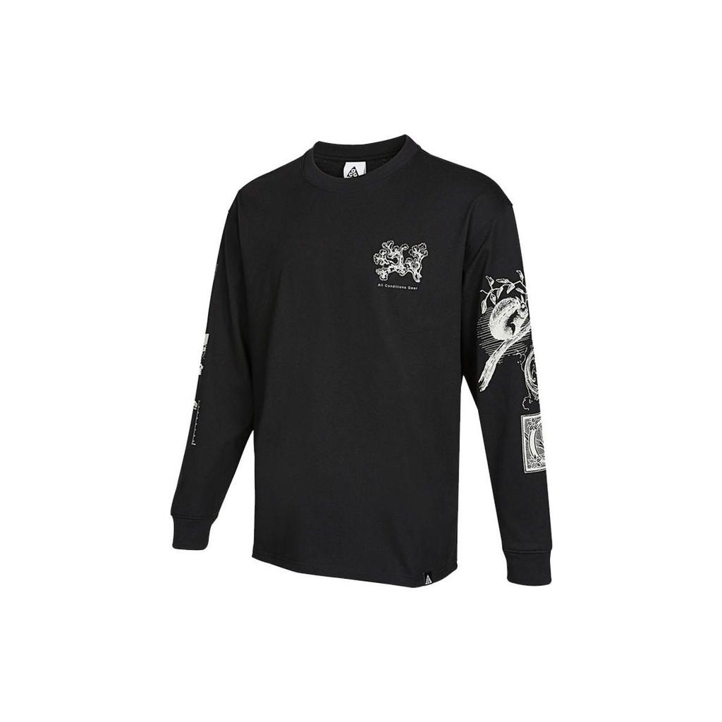 Nike Island Print Sport Rundhals Langarm T-Shirt Herren Tops Schwarz DJ5803-010