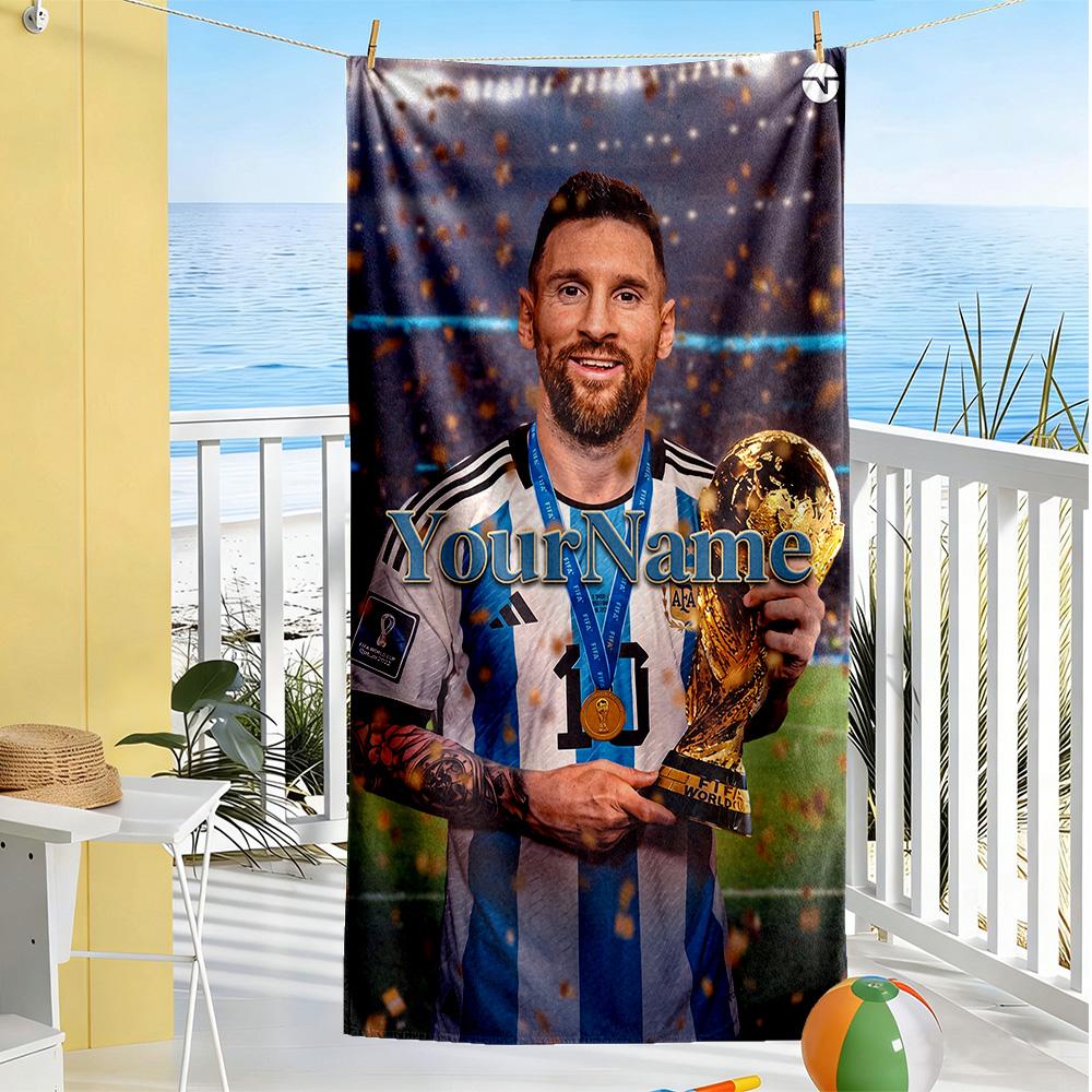 Messi Personalized Text Beach Towel Super Soft Microfiber Quickdry Fabric Perfect for Traveling Yoga Camping and Swimming