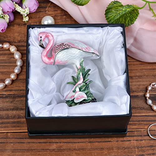 FJ FENGZHIJIE Flamingo Decorative Goreng Enamel Crystal Bird Trinket Box Jewelry Box Flamingo Gift