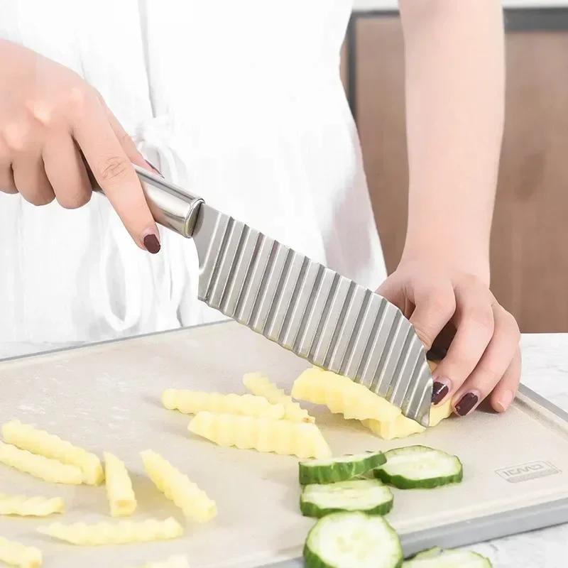 Stainless Steel Crinkle Wavy Slicer Knife Fruit Vegetable Potato Chip Slicer Potato Cutter Chopper French Fry Maker Tools