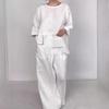 2024 Herbst Rundhals Satin Lagen-Top & Weitbeinige Hosenanzug