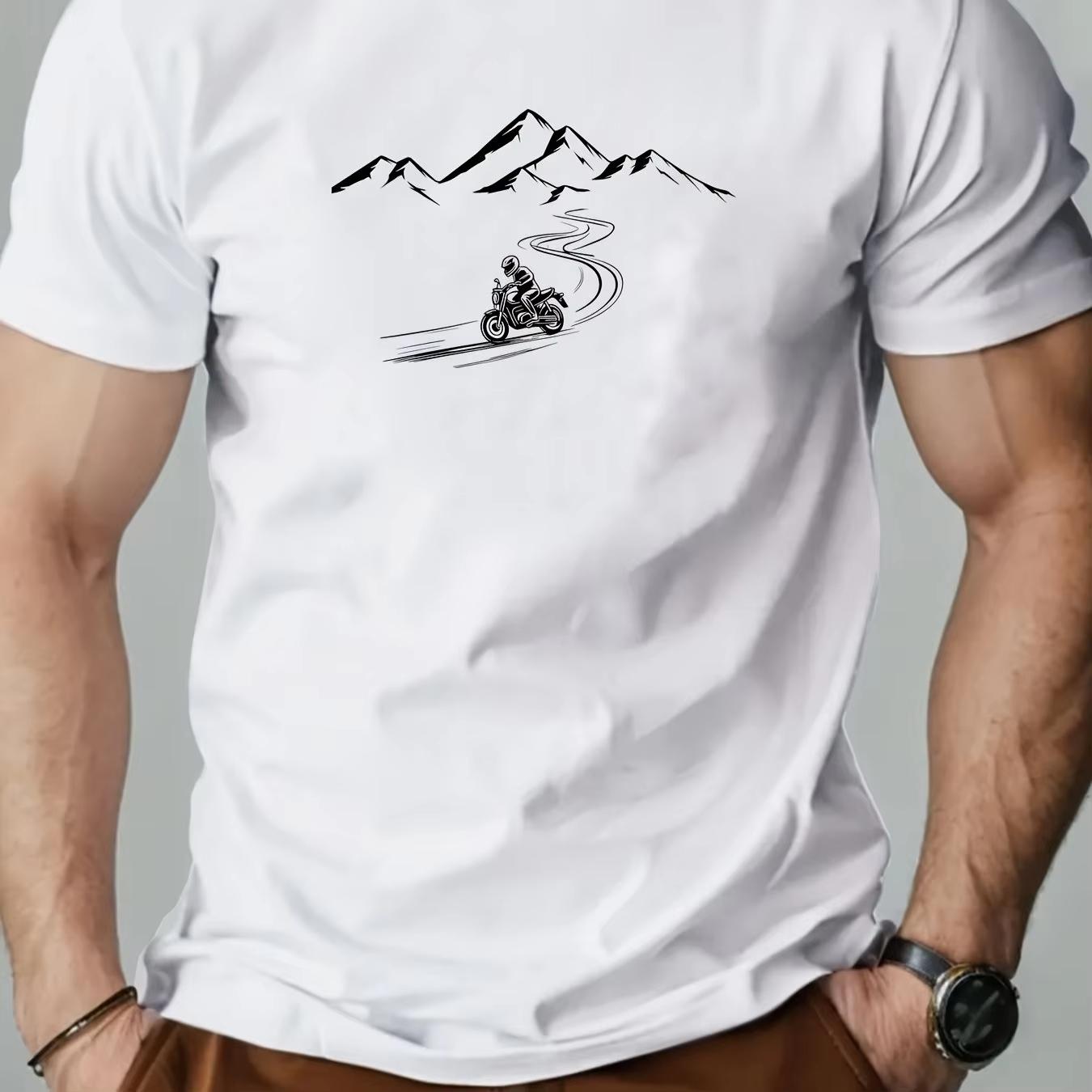 Men Motorcycle Mountain Adventure Graphic TShirt Royal Blue Casual Short Sleeve Round Neck Summer Top Men Clothing Comfortable M