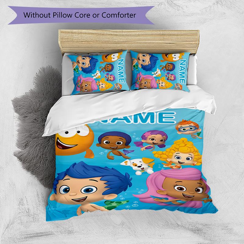 3pcs Bubble Guppies Cover Set - Personalized Name, HD Printed Bedding with 1 Cover and 2 Pillowcases - Perfect for Home Decor, Easy Care