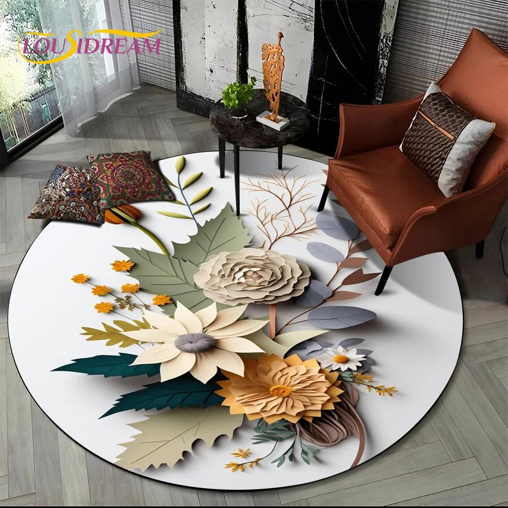 Dream Flower Art Daisy Rose Sunflower Cartoon Round Carpet Rug for Living Room Bedroom Kid Decor,Pet Area Rug Non-slip Floor Mat