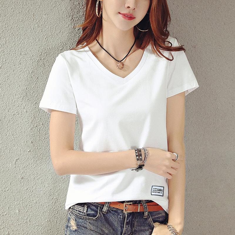 Women V-Neck Short Sleeve T-Shirt Loose Plus Size Casual Basic Bottoming Tee