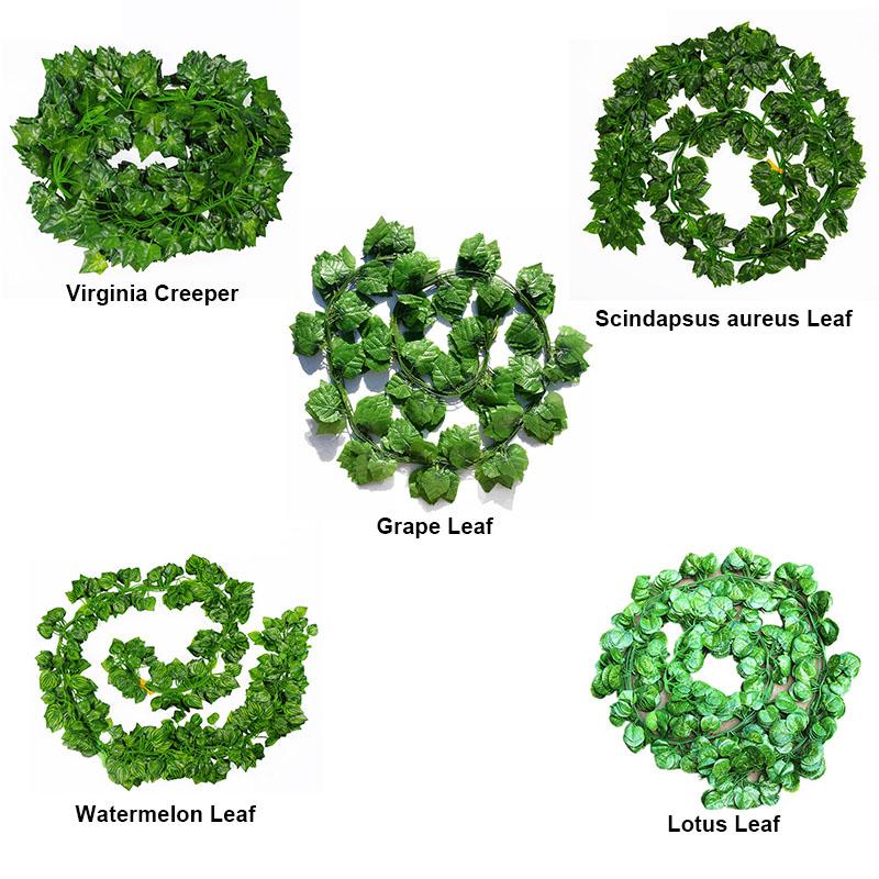 12 Pcs 2M Artificial Hanging Vine Plant Leaves Plastic Home Garden Wall Wedding Decoration