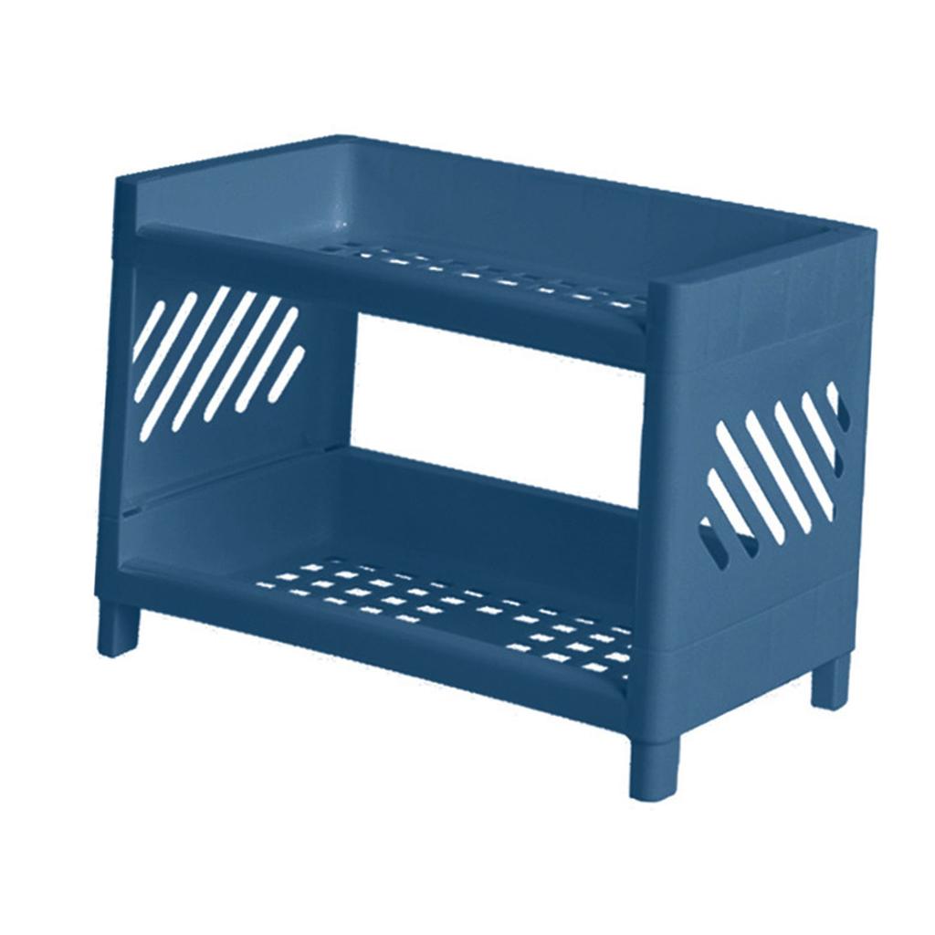 2 Tier Desktop Shelf Plastic Desktop Storage Organizer Rack for Bedroom Dorm Office Navy Blue