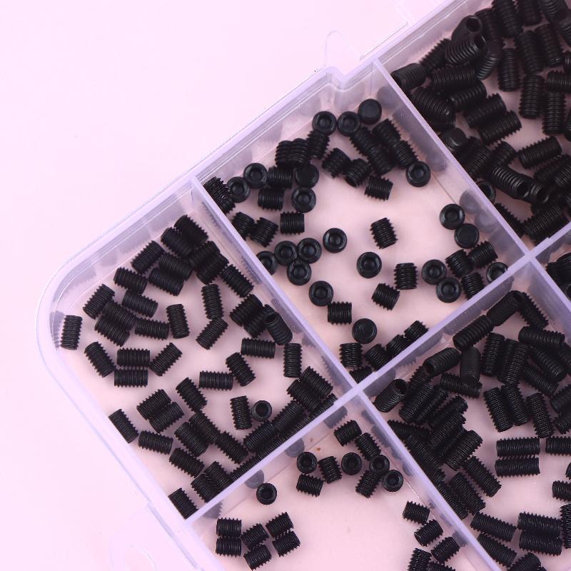 500pcs M2.5 M3 M4 DIN913 304 Stainless Steel Black Hex Hexagon Socket Allen Flat Point Grub Bolt Set Screw Kit Box