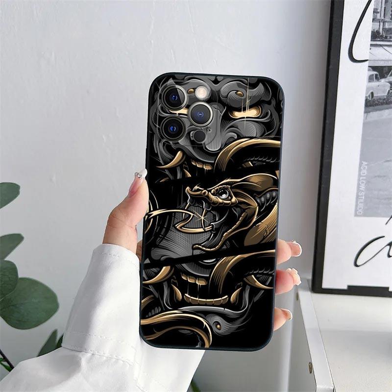 Samurai Hannya Mask Tattoo Phone Case for iPhone 11 15 Pro Max Case Coque 14 Plus 13 Pro 12 11 X S XR 7 8 SE 2020 TPU Soft Cover