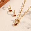 Stainless steel heart necklace and earring set - heart-shaped new year jewelry - 18k gold plated