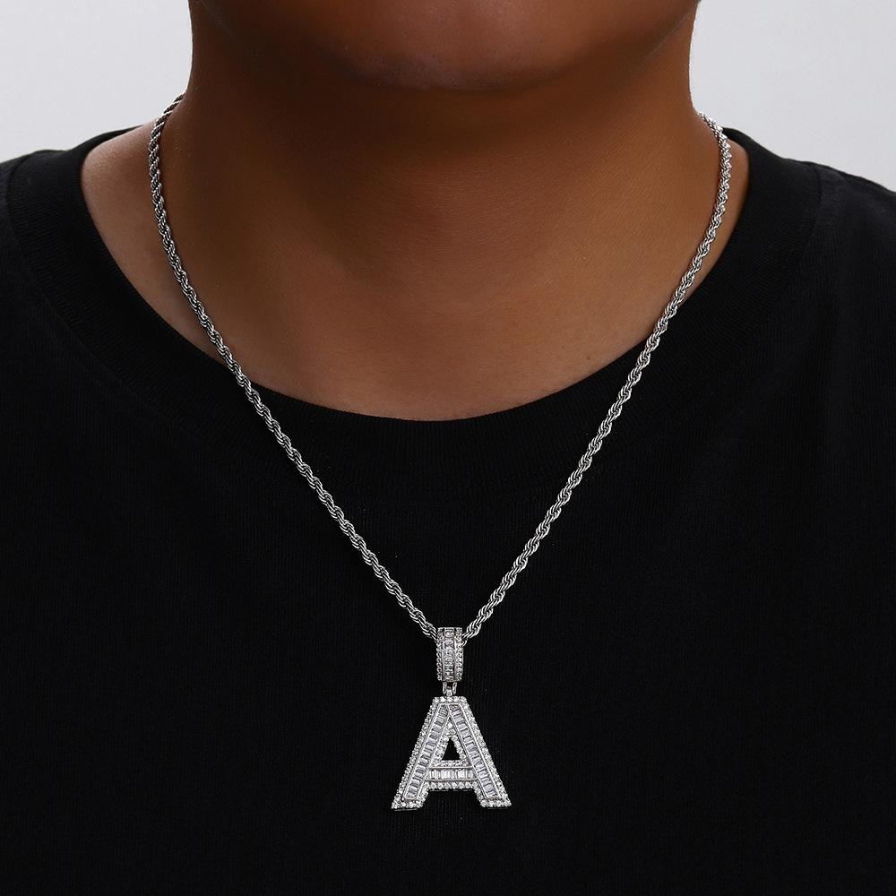 Letter Pendant Copper Inlaid Zircon Necklace Personalized Niche Design Men'S And Women'S Pendant Necklace