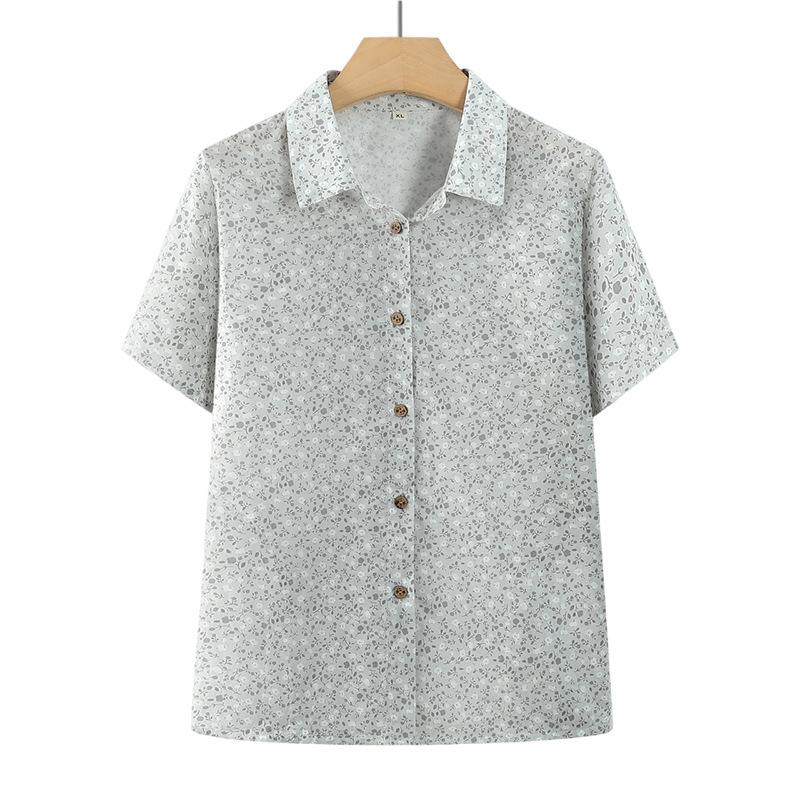 

2026 New Style Pure Cotton Short-Sleeved Shirt for Middle-Aged & Elderly Women - Summer Top 5XL (up to 155jin)