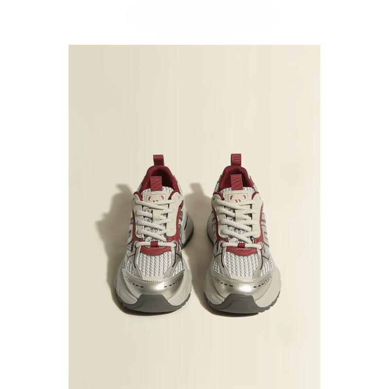 

Удача близко~ Весенние спортивные туфли на толстой подошве для женщин 2025 новый цветовой блок дышащая сетка кроссовки папины туфли тренд 40