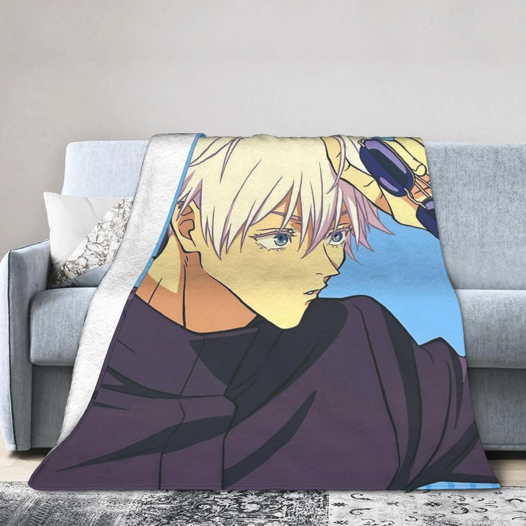 Super Soft BlanketKids Travel Gojo Satoru Jujutsu Kaisen Throw Blanket Flannel Bedspread For Couch Chair Sofa Bed Cover