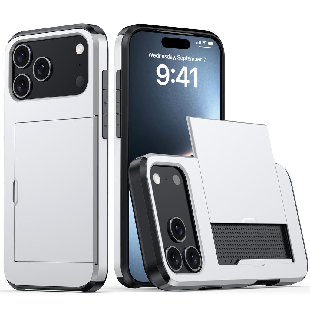 For iPhone 17 Pro Max Case with Card Holder TPU+PC Phone Back Cover