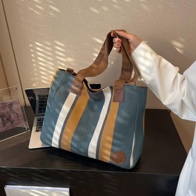 Μεγάλη τσάντα γυναικεία 2025 νέα μόδα ριγέ τσάντα καμβά εξωτερικού στυλ φορητή τσάντα tote μοντέρνα τσάντα ώμου messenger