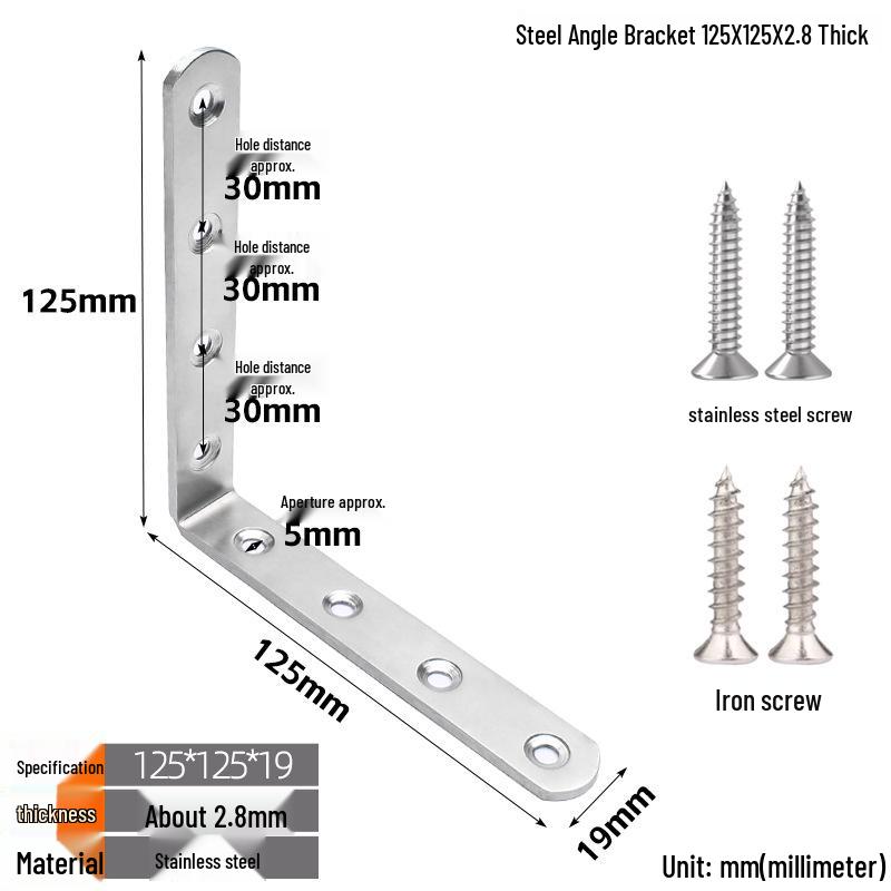 Thickened Stainless Steel 90° L-Shaped Bracket for Furniture and Shelves