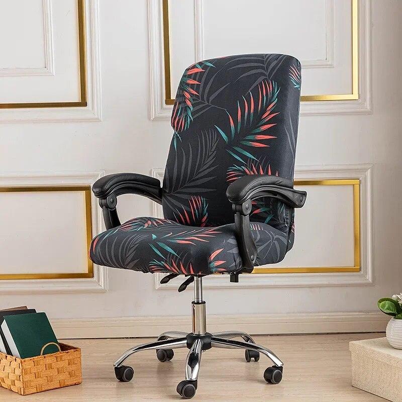 Blommig dator Kontorsstolsöverdrag Elastiskt roterande spelfåtöljöverdrag Stretch Skrivbord Säte Slipcover Funda para Silla de oficina