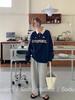 American Retro Color Block Polo Sweatshirt - Casual Loose Fit