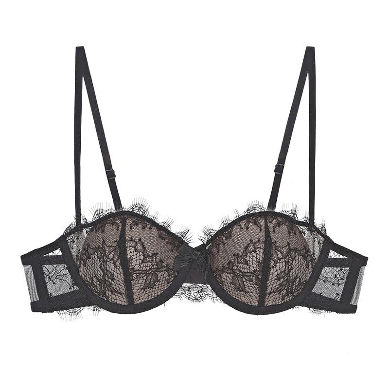 

Сексуальное кружевное нижнее белье с ресницами, тонкое хлопковое дышащее мягкое бюстье на косточках, для маленькой груди, создает большой объем, топ с эффектом пуш-ап, французское нижнее белье 85C чёрный