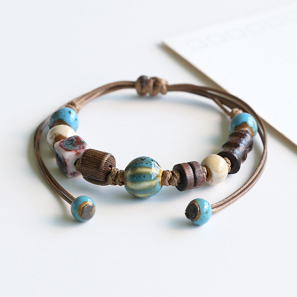 Armband mit Keramikperlen im Bohème-Stil für Damen und Herren, handgefertigt, geflochtenes Seilarmband, Partnerschmuck, Geschenke, verstellbar