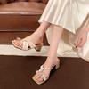 Fashion Fashion Open Toed High-heeled Sandals for Women 2025 Summer New Rhinestone Design Square Head Slippers Outdoor Beach Cool Pumps
