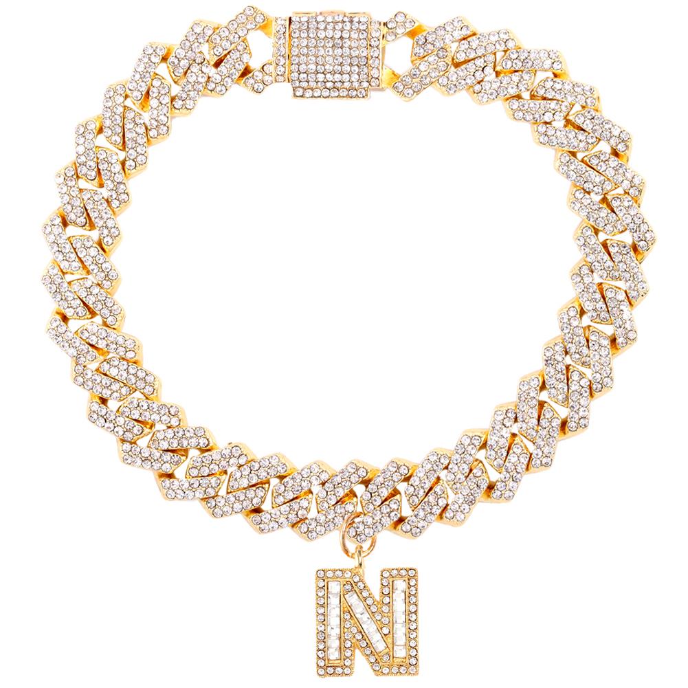 Bling Iced Out A-Z Letter Initial Cuban Link Chain Anklets For Women Hip Hop Chunky Cuban Anklet Bracelet Beach Barefoot Jewelry