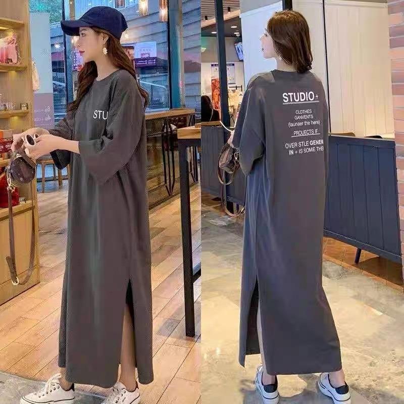 Loose-fitting Large-sized Round-neck Short-sleeved T-shirt Skirt, Long Summer New Style Laid-back Dress, Women's Over-the-knee Nightgown