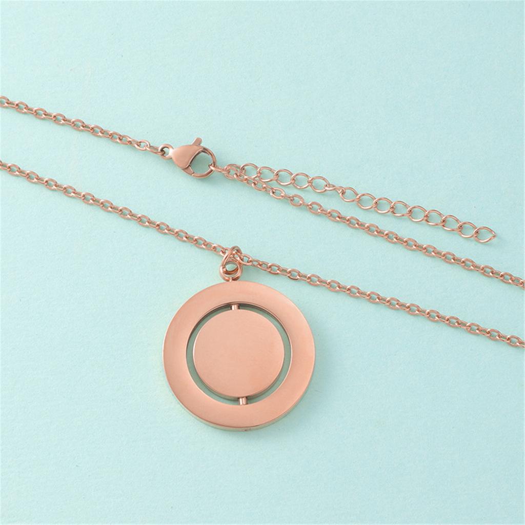Rotating Double-layer Circular Pendant Necklace with Adjustable Chain Stainless Steel Jewelry for Women and Teen Girl
