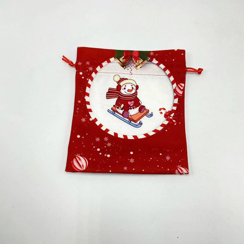 Christmas Eve Drawstring Gift Bag with Cartoon Snowman, Bear, and Santa Patterns