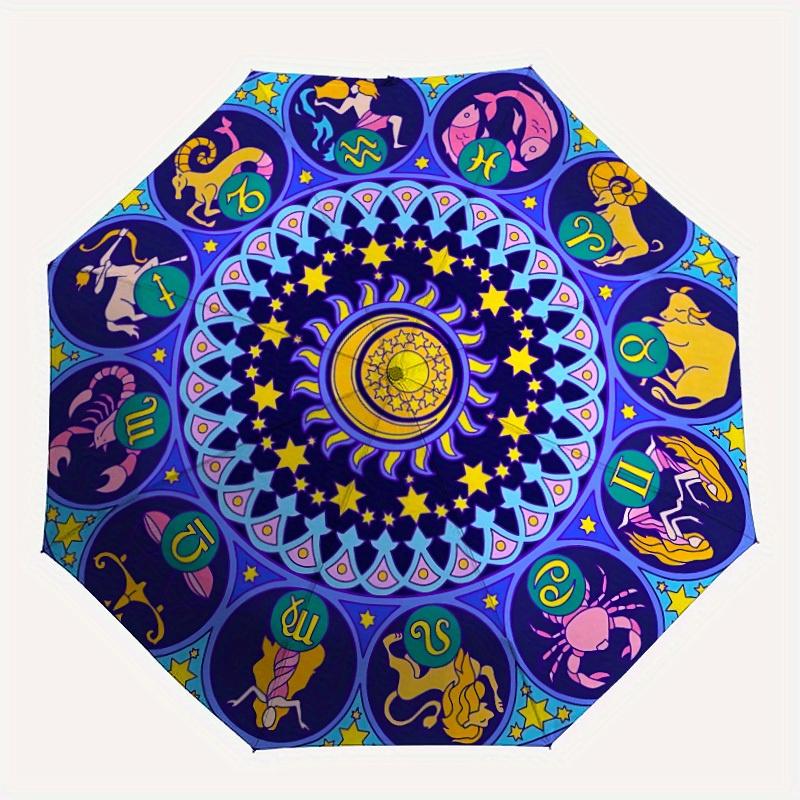 

1pc Zodiac Mandala Automatic Folding Umbrella, Portable & Foldable Design with 8 Ribs, Casual Outdoor Accessory Halloween and Christmas gift