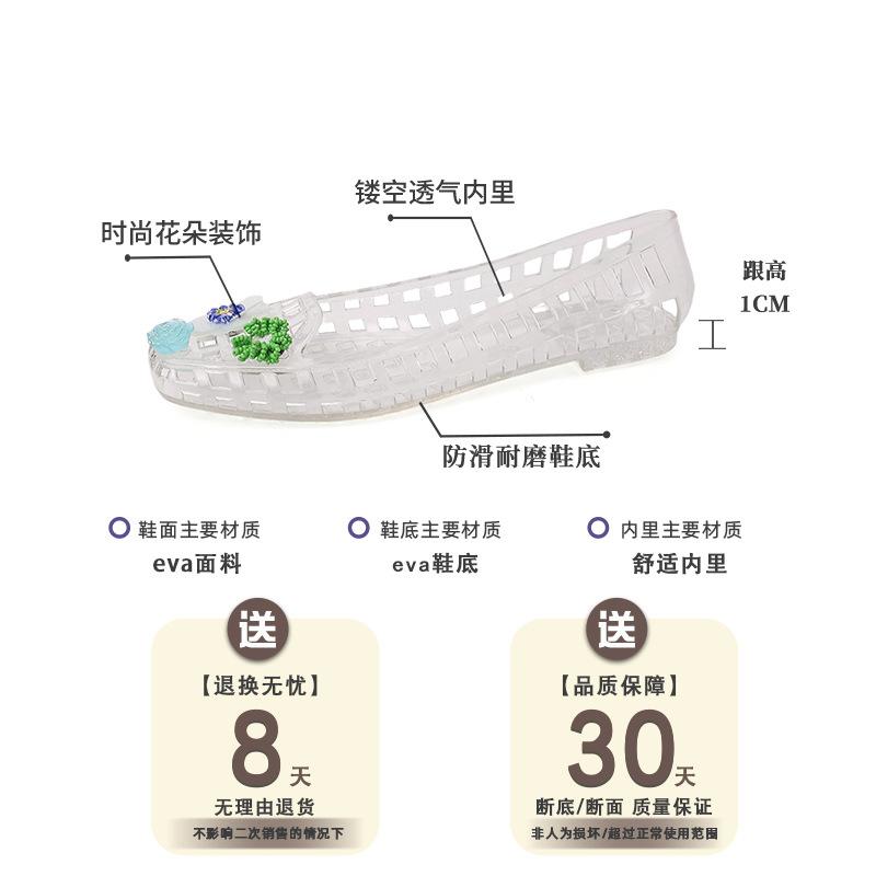Fashion transparent crystal shoes new jelly shoes hollow single shoes women's 2025 summer casual sequins flower square head sandals