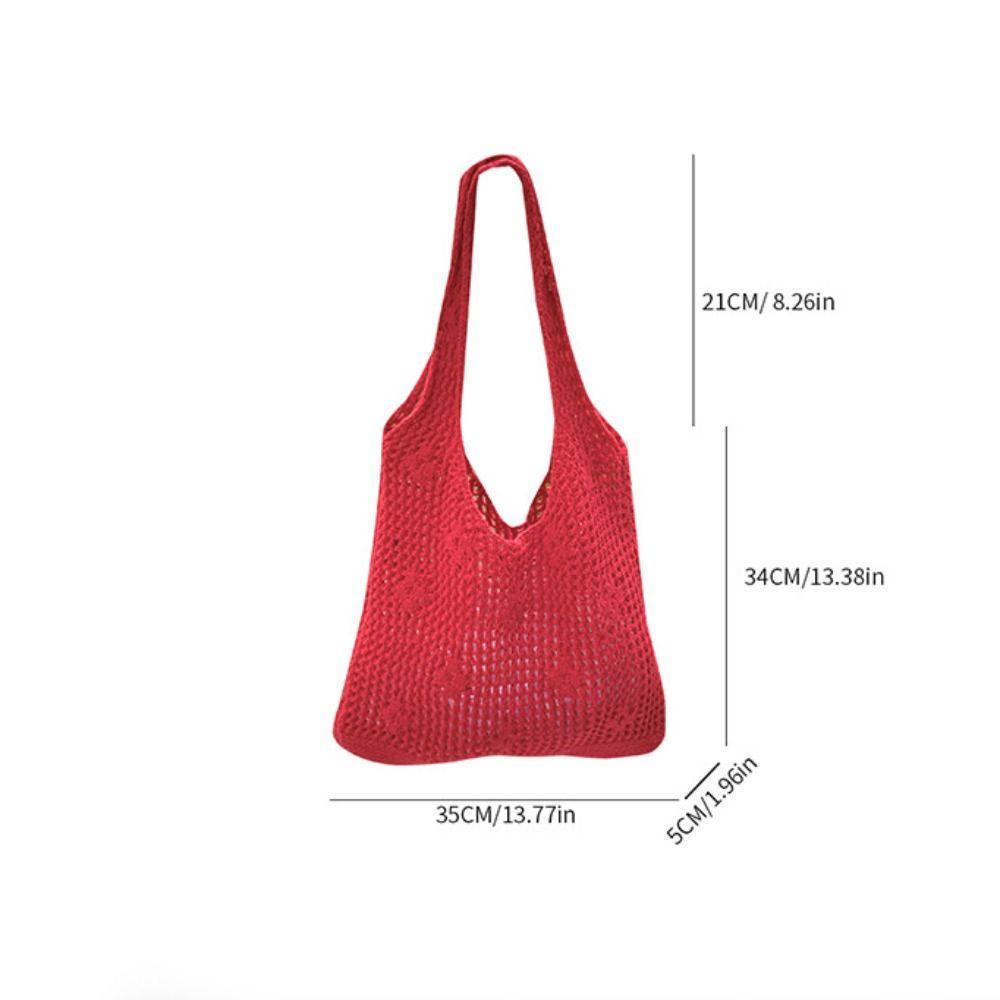 Braided Crochet Flower Tote Bag Solid Color Beach Bag Sweet Hollow Out Knitted Weave Bag  Daily