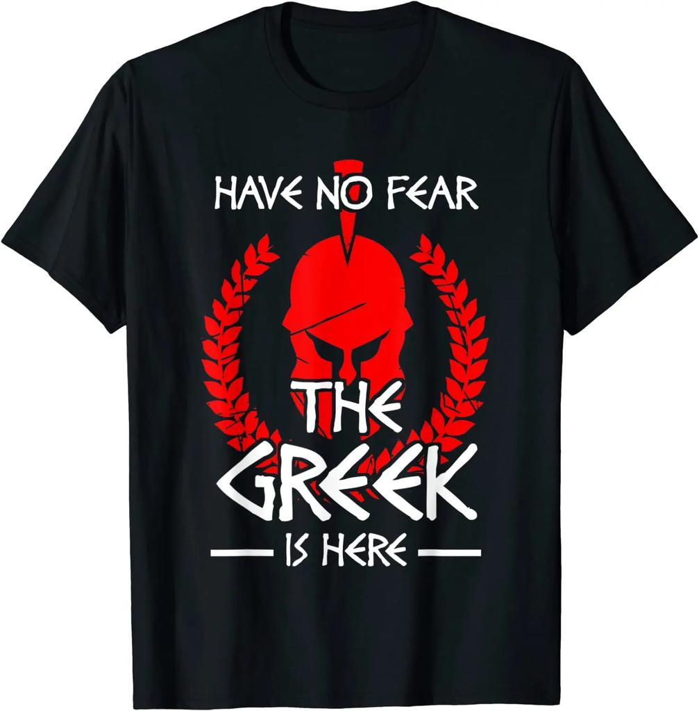 Der Grieche ist da Spartaner Krieger Spartacus Spartaner Geschenk T-Shirt Neu 100% Baumwolle Kurzarm Rundhals T-Shirt Lässiges Herren Oberteil