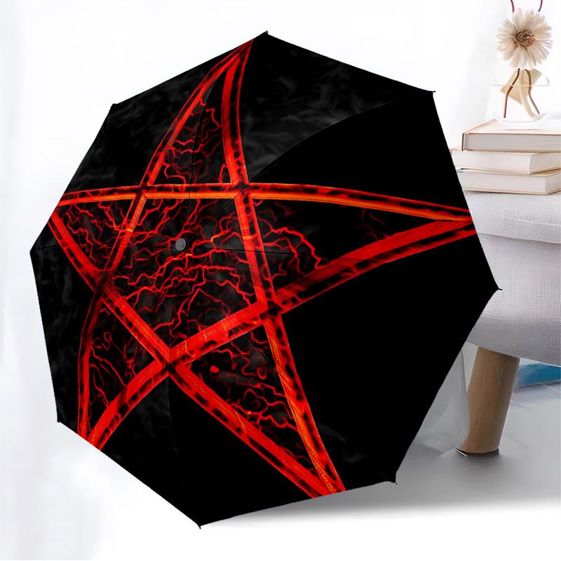 1 Stück Pentagramm Symbol Automatischer Faltregenschirm - Kompaktes 8-Rippen-Design, Langlebiger Kunststoff & Eisen, Leicht für den Täglichen Gebrauch im Freien, a0929205